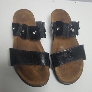 Naot Ashley Women's Black Leather Rhinestone Embellshed Sandals Sz 37 US 6-6.5